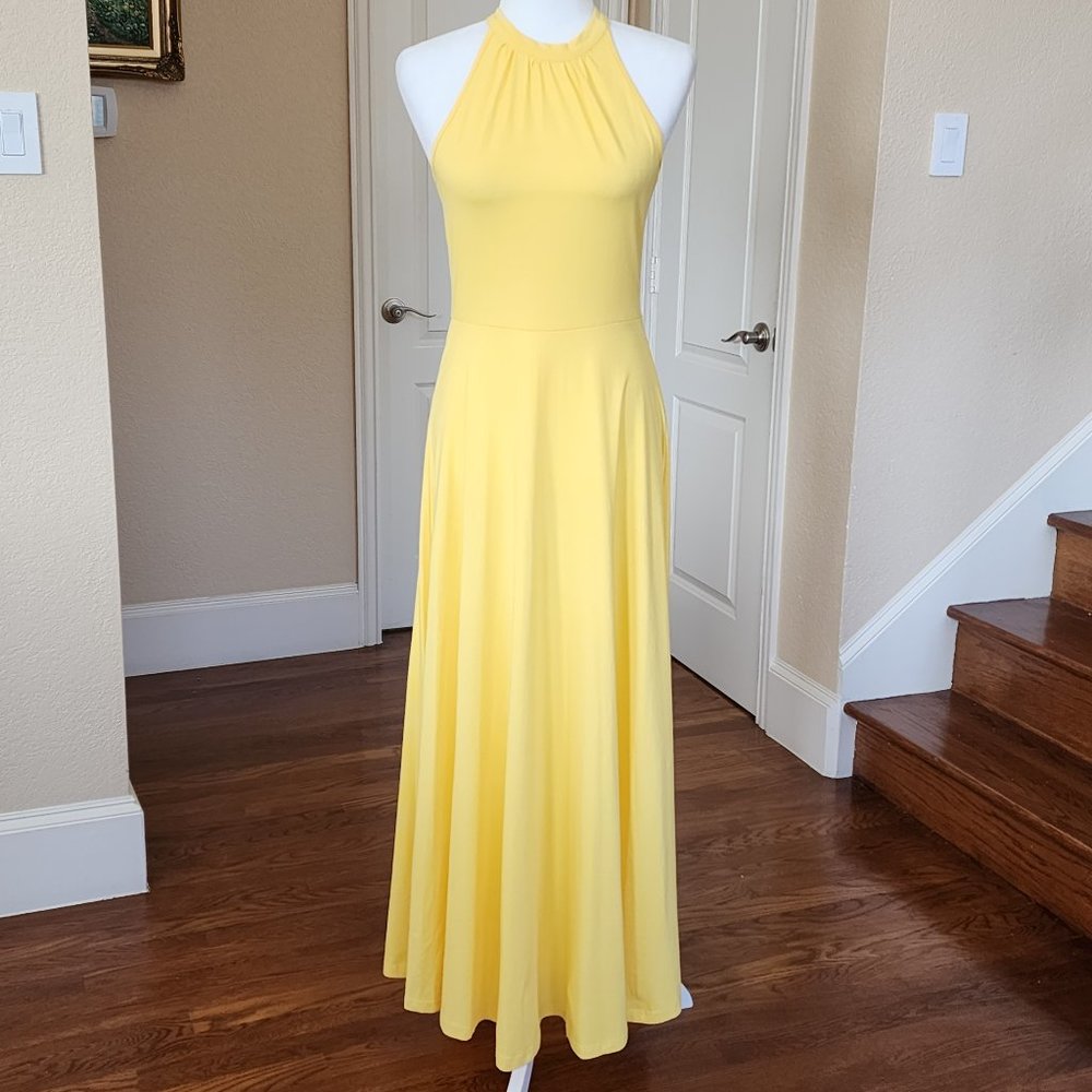 STYLEWORD Off Shoulder Halter Spring Summer Beach Yellow Cotton Maxi Long Dress